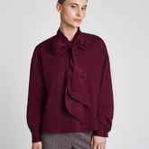 Burgundy Cotton Bow Blouse